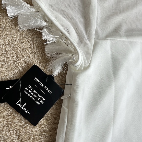 NWT Lulus Iced Latte Shift Mesh Mini Tassel Short Sleeve Dress in White XS - Picture 6 of 10